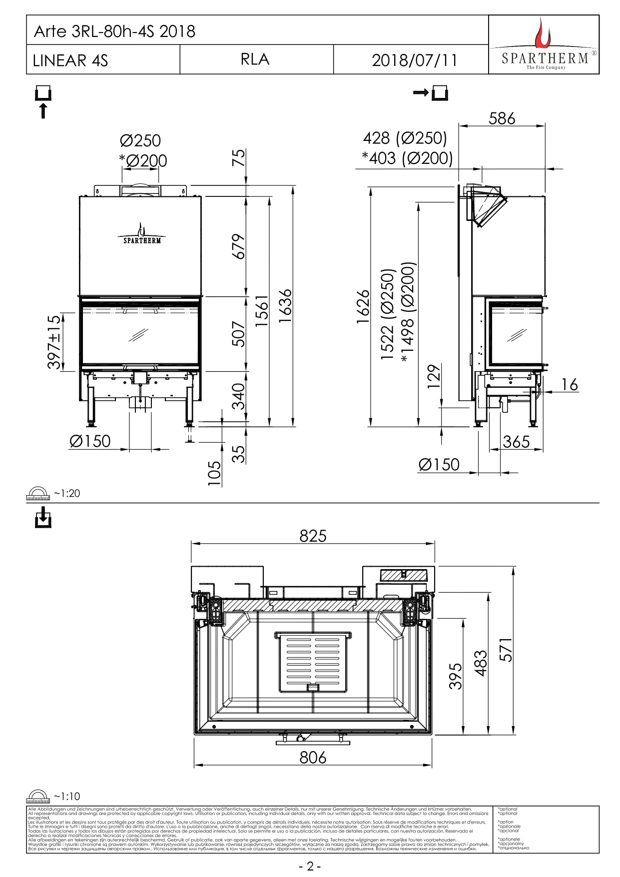 SPARTHERM Focar samota cu 3 geamuri Arte 3RL-80h