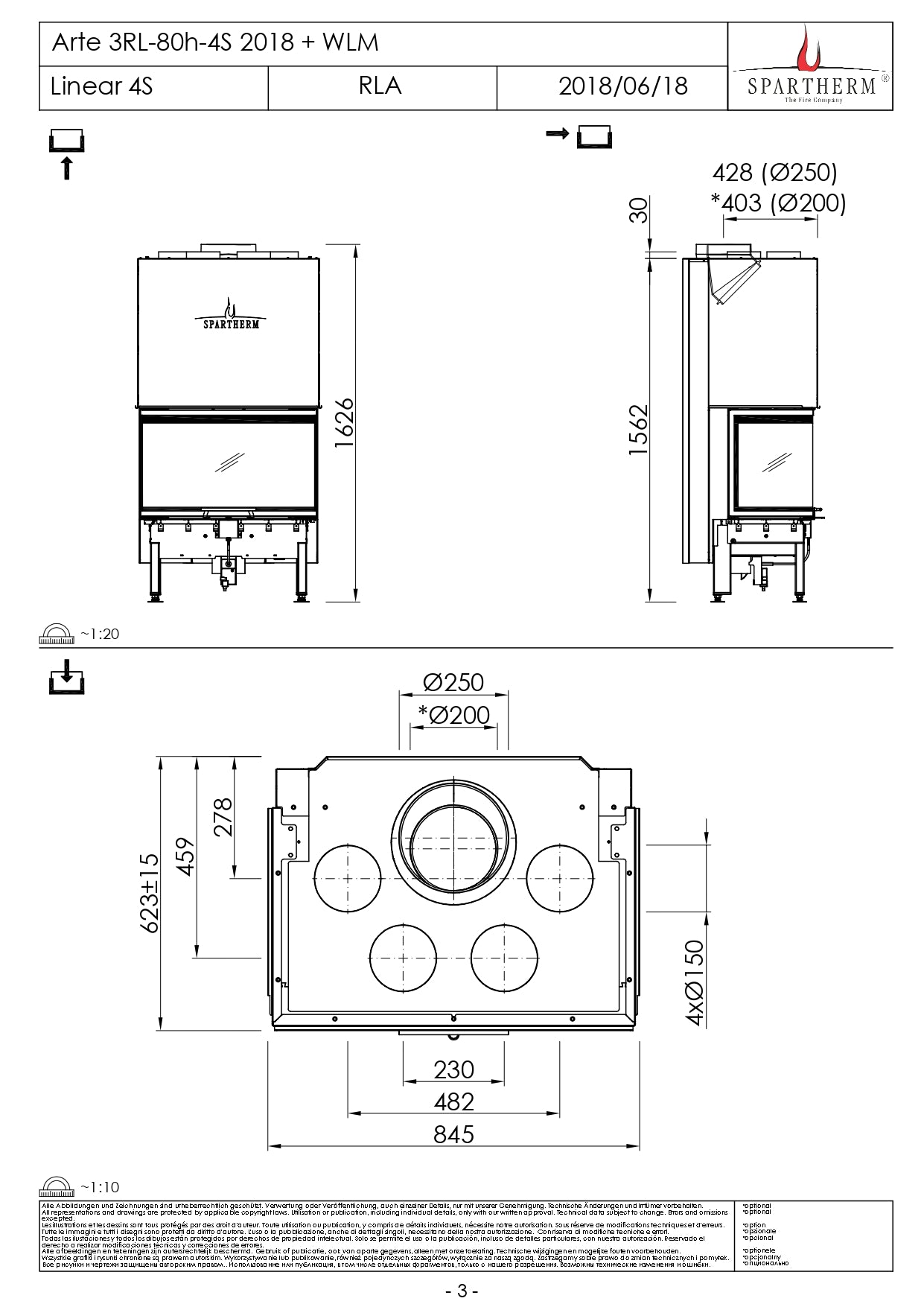 SPARTHERM Focar samota cu 3 geamuri Arte 3RL-80h