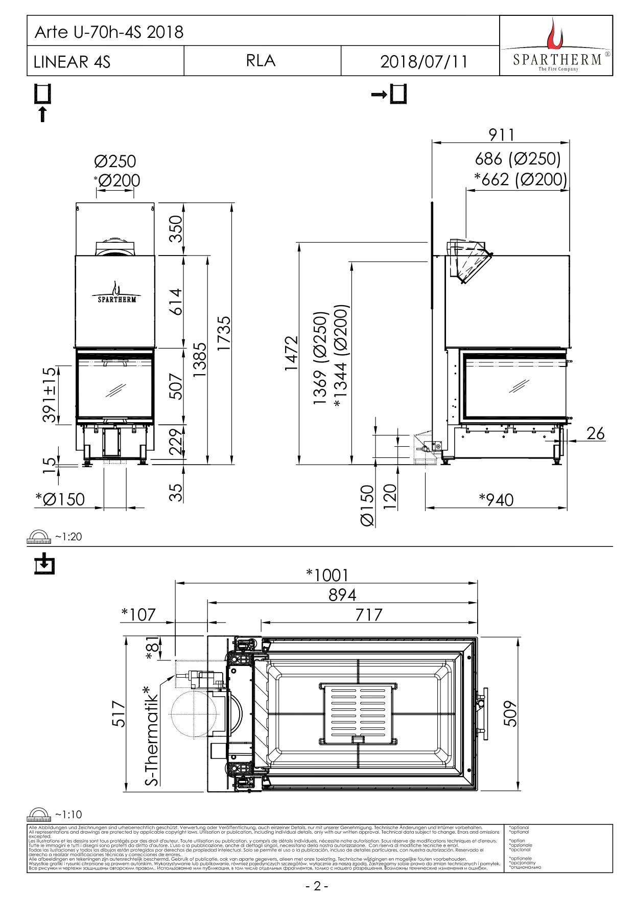 SPARTHERM Focar samota cu 3 geamuri Arte U-70h