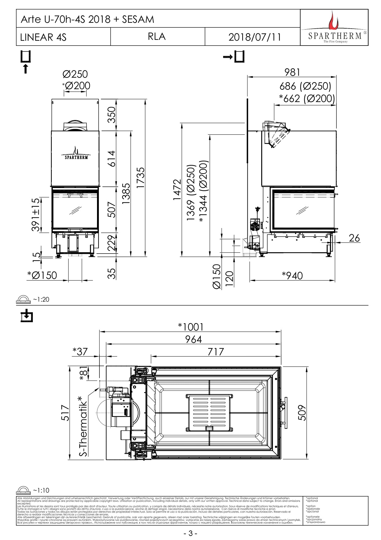 SPARTHERM Focar samota cu 3 geamuri Arte U-70h