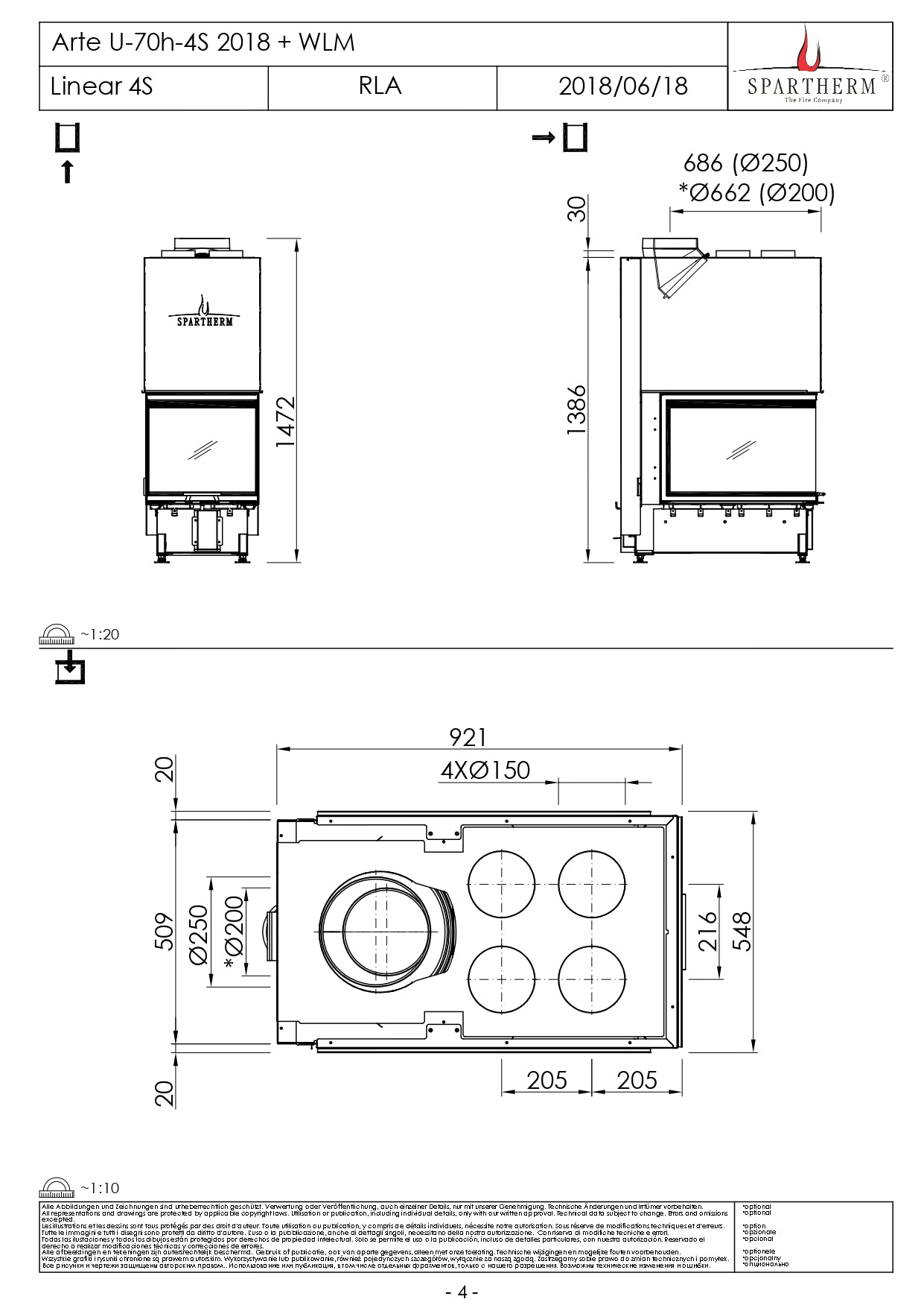 SPARTHERM Focar samota cu 3 geamuri Arte U-70h