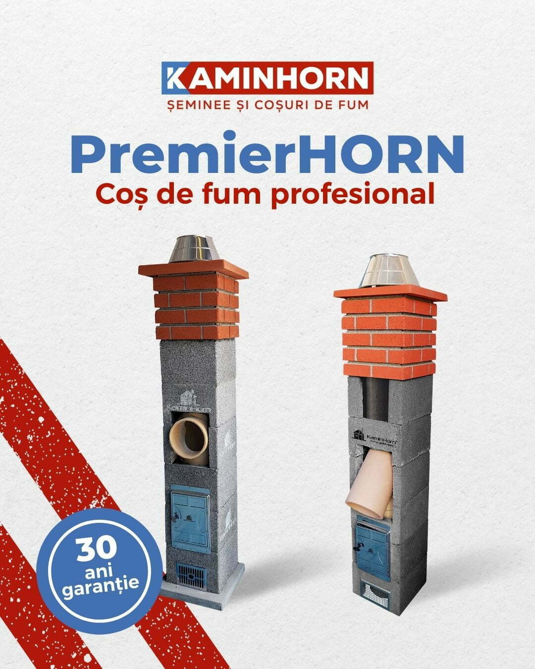 Coș de fum profesional - PremierHORN, culoare decorativă roșu