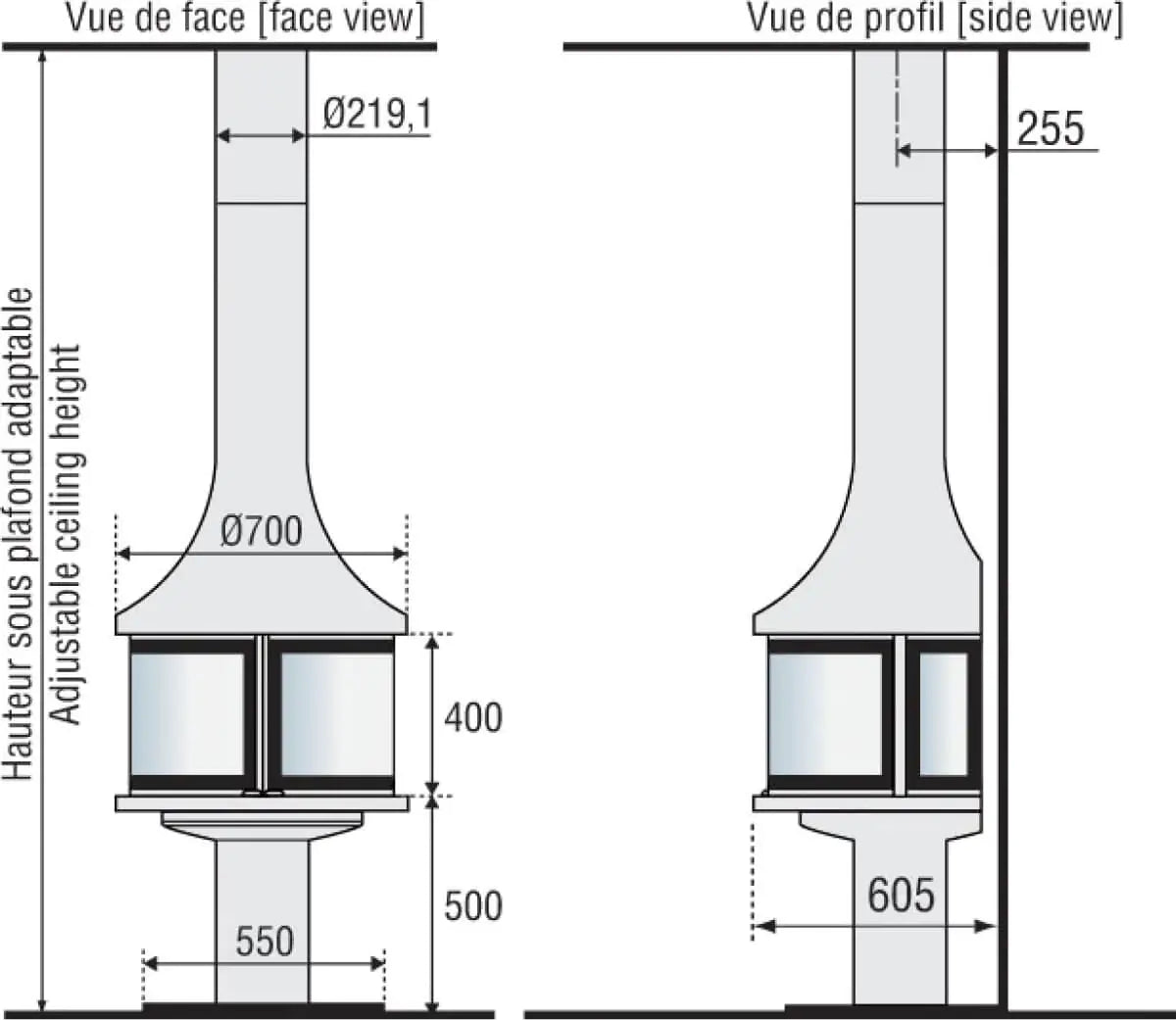 Șemineu suspendat JC Bordelet LEA 998 wall-mounted