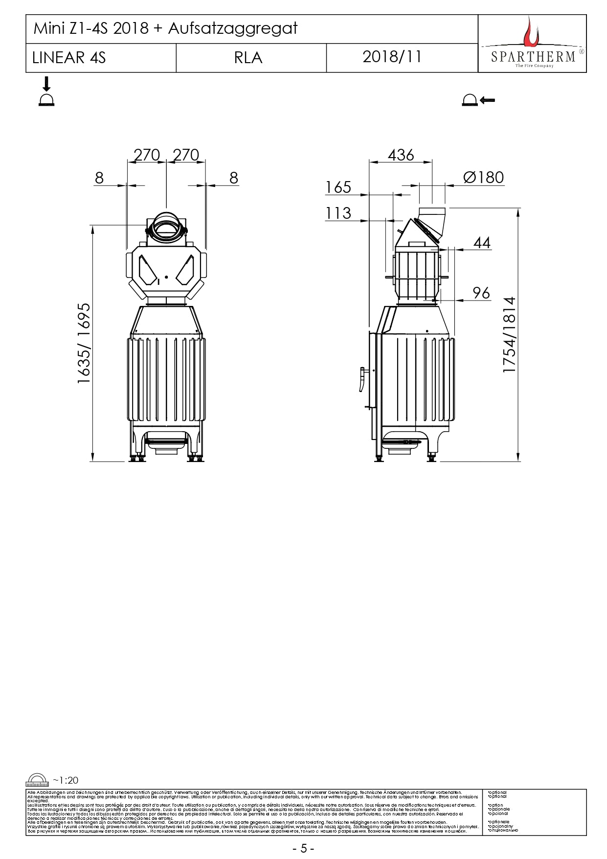 SPARTHERM Focar samota cu geam drept MINI Z1