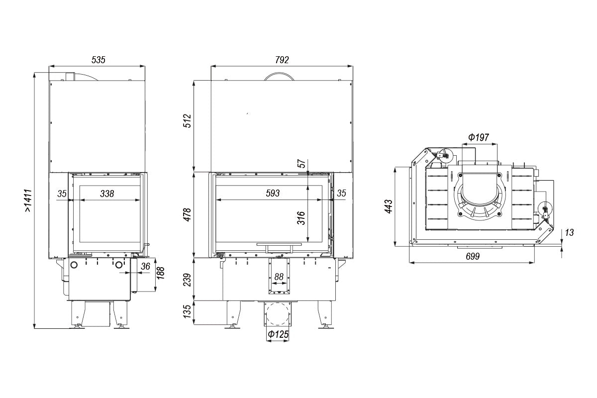 DEFRO Focar samota cu geam lateral Prima (Intra) SM BL G Mini