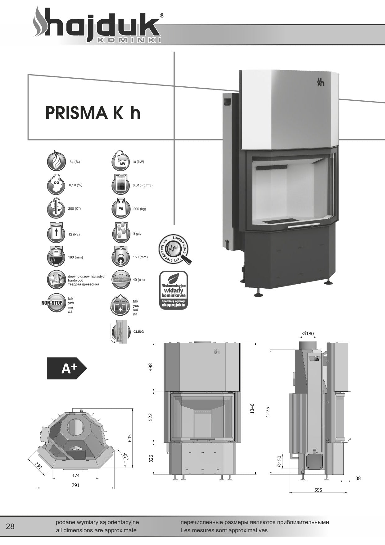 HAJDUK Focar samota cu geam prismatic Prisma Kh