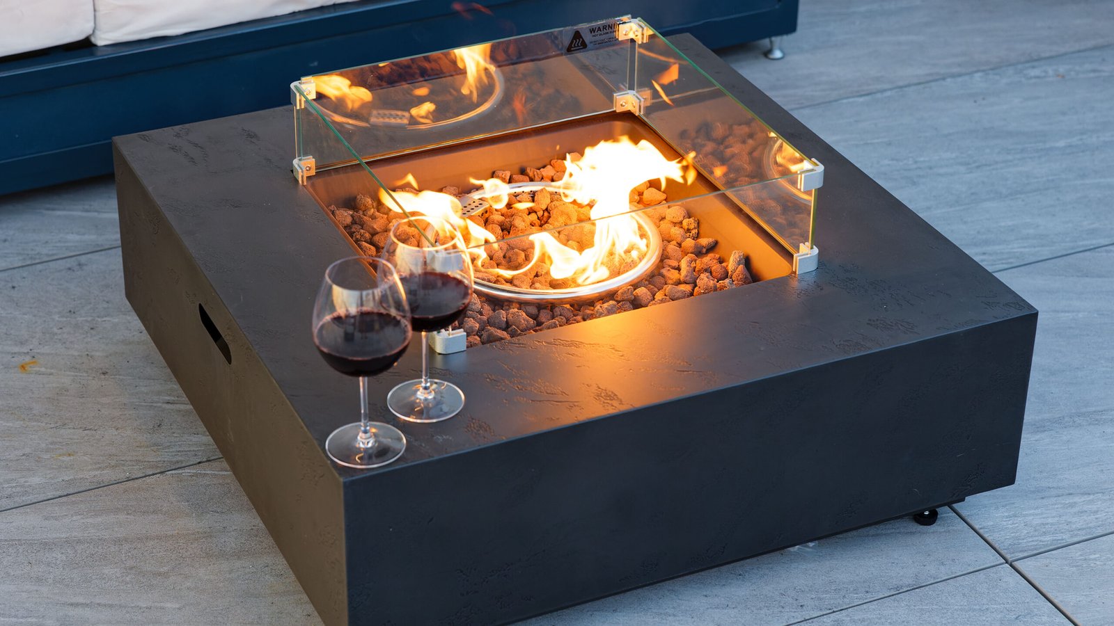 Masă cu Foc Flavo PureFlame 96cm | COMPACTĂ | GAZ | ANTRACIT | Sticlă