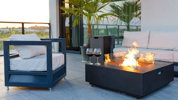 Masă cu Foc Flavo PureFlame 96cm | COMPACTĂ | GAZ | ANTRACIT | Sticlă