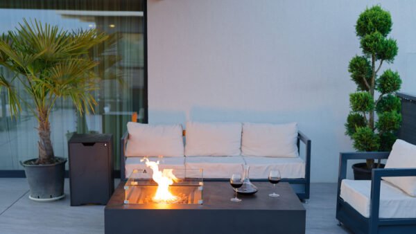 Masă cu Foc Embera PureFlame 169cm | METAL TEXTURAT | GAZ | Gri sau Negru