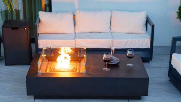 Masă cu Foc Embera PureFlame 169cm | METAL TEXTURAT | GAZ | Gri sau Negru