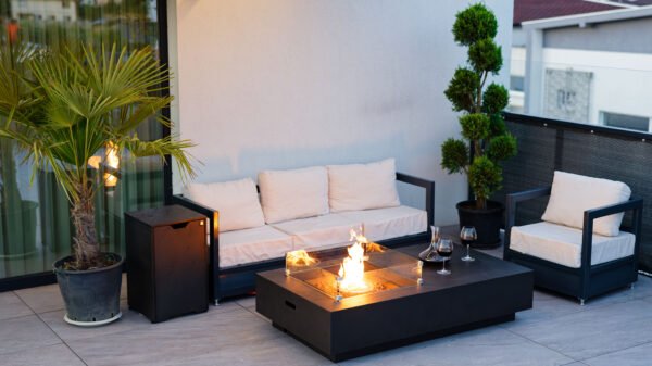 Masă cu Foc Embera PureFlame 169cm | METAL TEXTURAT | GAZ | Gri sau Negru