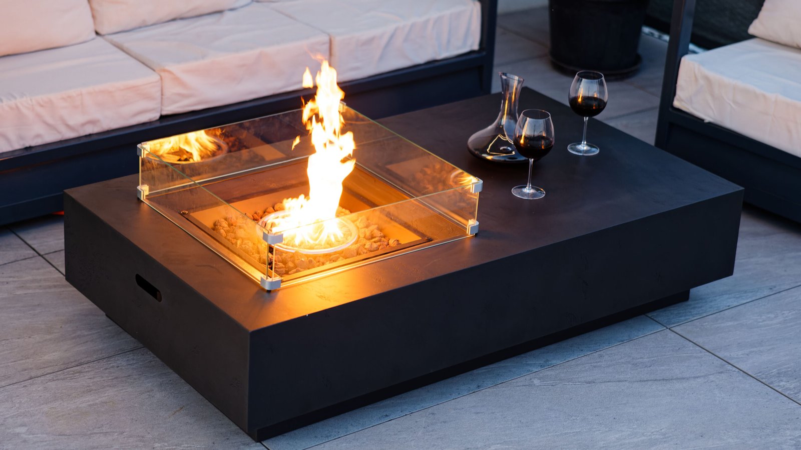 Masă cu Foc Embera PureFlame 169cm | METAL TEXTURAT | GAZ | Gri sau Negru