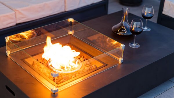 Masă cu Foc Embera PureFlame 169cm | METAL TEXTURAT | GAZ | Gri sau Negru