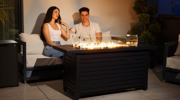 Masă cu Foc Ignite PureFlame 146cm | METAL | GAZ | ANTRACIT | Industrial