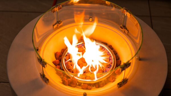 Masă cu Foc Aether PureFlame 83.5cm | ROTUNDĂ | GAZ | BETON | Alb Mat