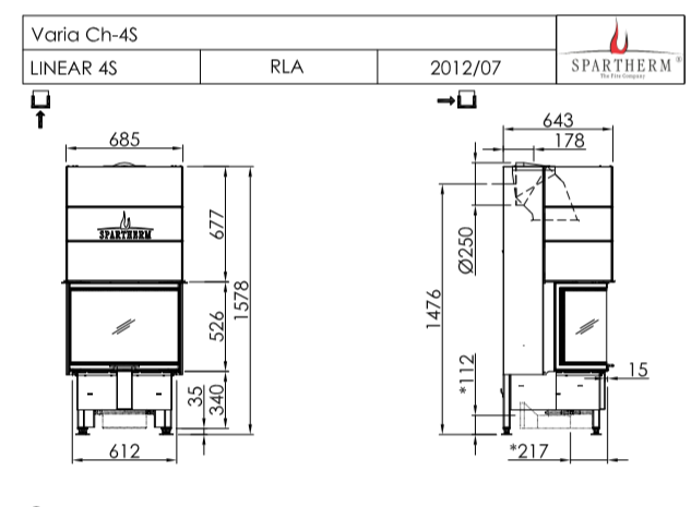 SPARTHERM Focar samota cu 3 geamuri – Varia – Ch