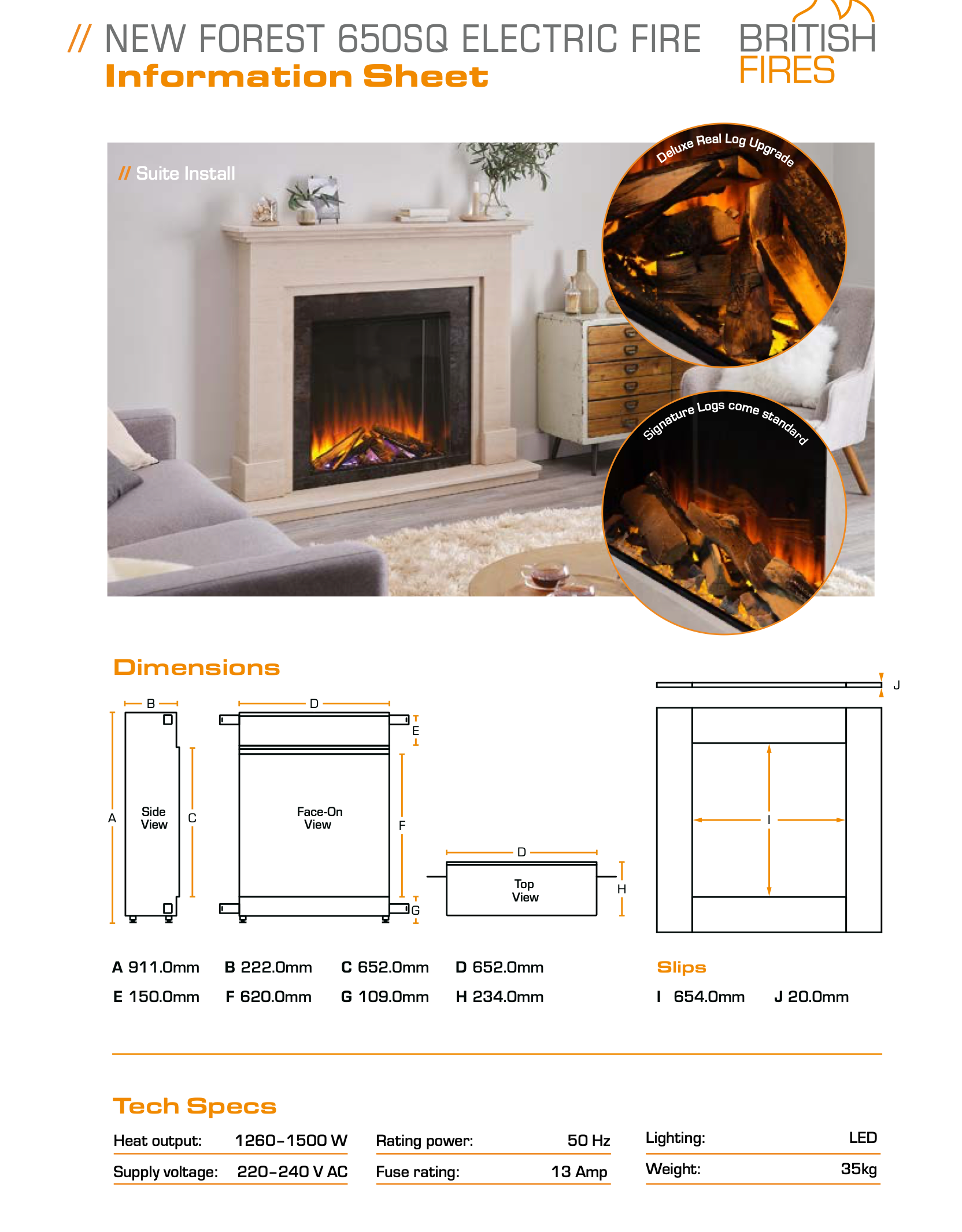 Focar șemineu electric New Forest 650SQ