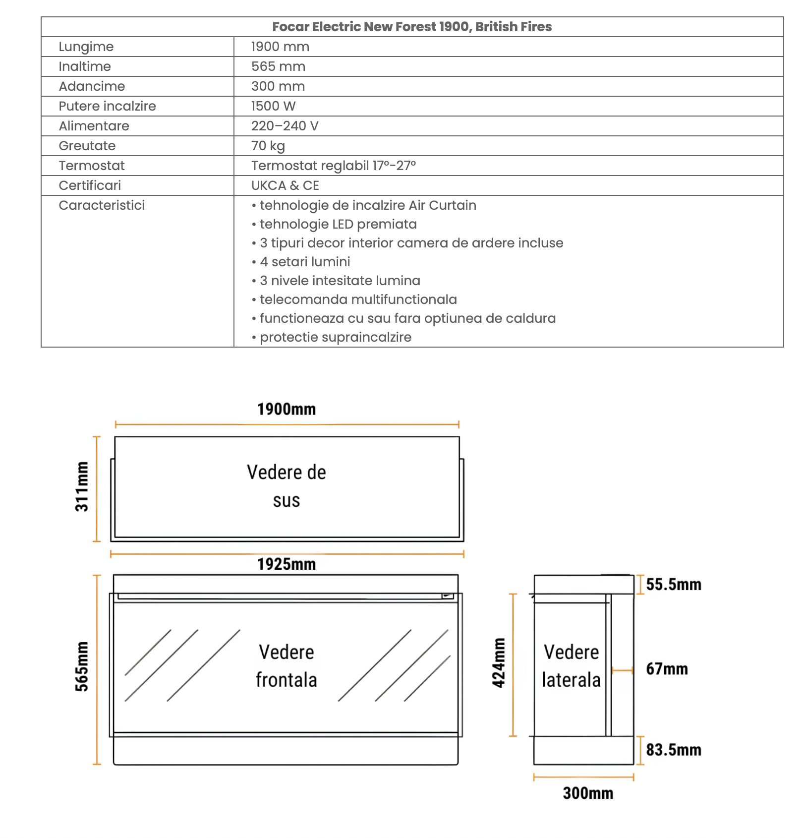 Focar șemineu electric New Forest 1900