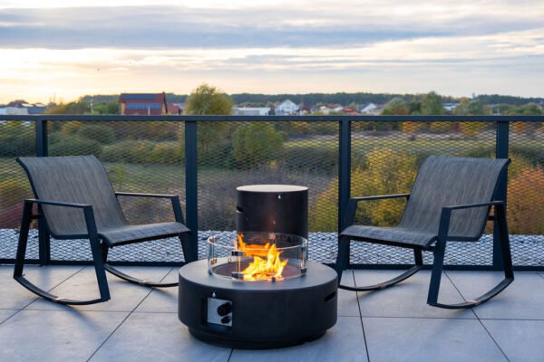 Masă cu Foc Aether PureFlame 83.5cm | ROTUNDĂ | GAZ | BETON | Alb Mat