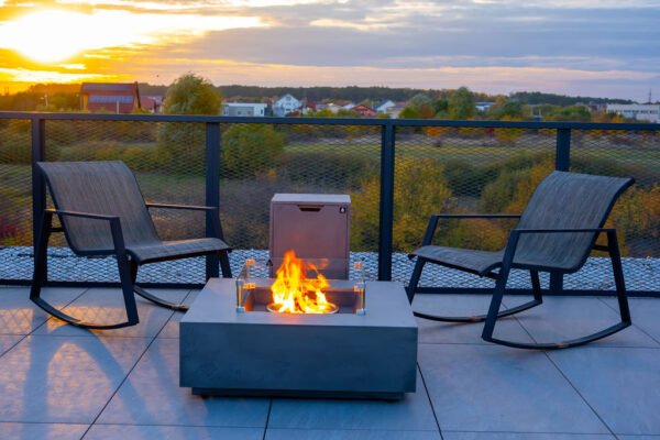 Masă cu Foc Flavo PureFlame 96cm | COMPACTĂ | GAZ | ANTRACIT | Sticlă