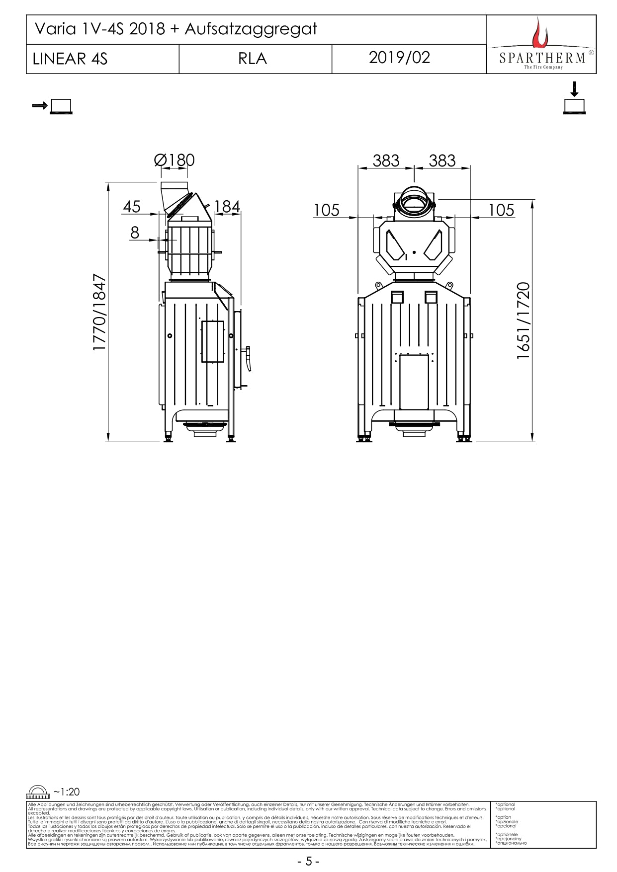 SPARTHERM Focar samota cu geam drept VARIA 1V