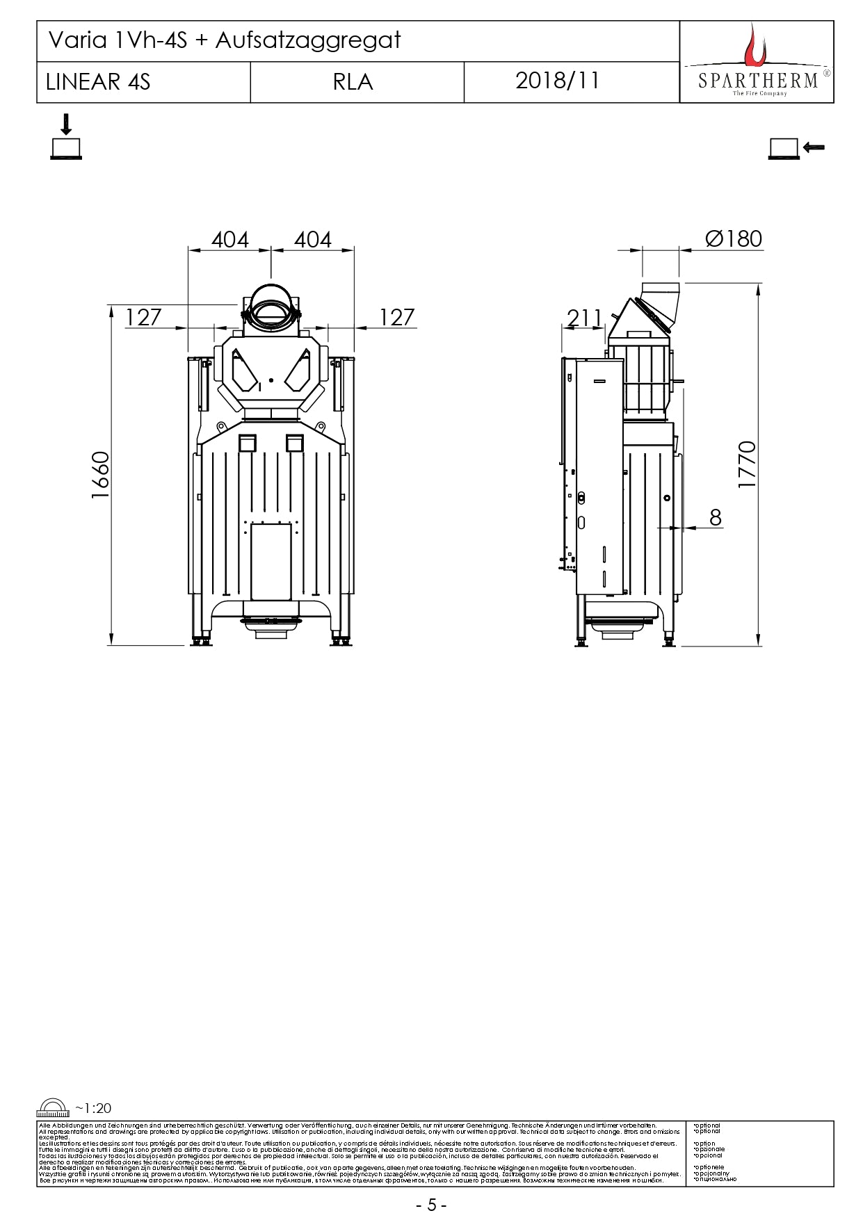 SPARTHERM Focar samota cu geam drept VARIA 1Vh