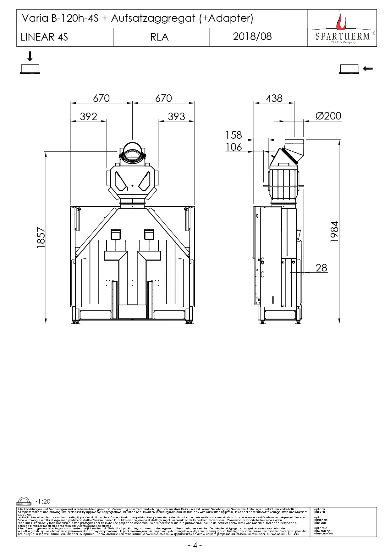 SPARTHERM Focar samota cu geam drept Varia B-120h