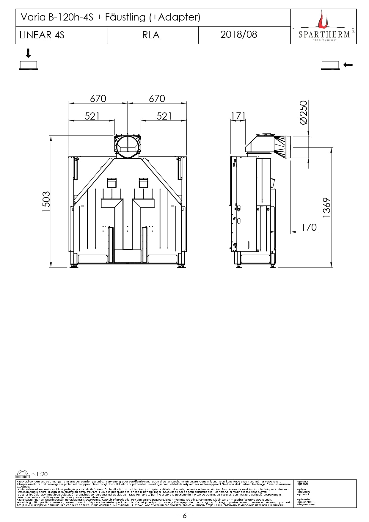 SPARTHERM Focar samota cu geam drept Varia B-120h