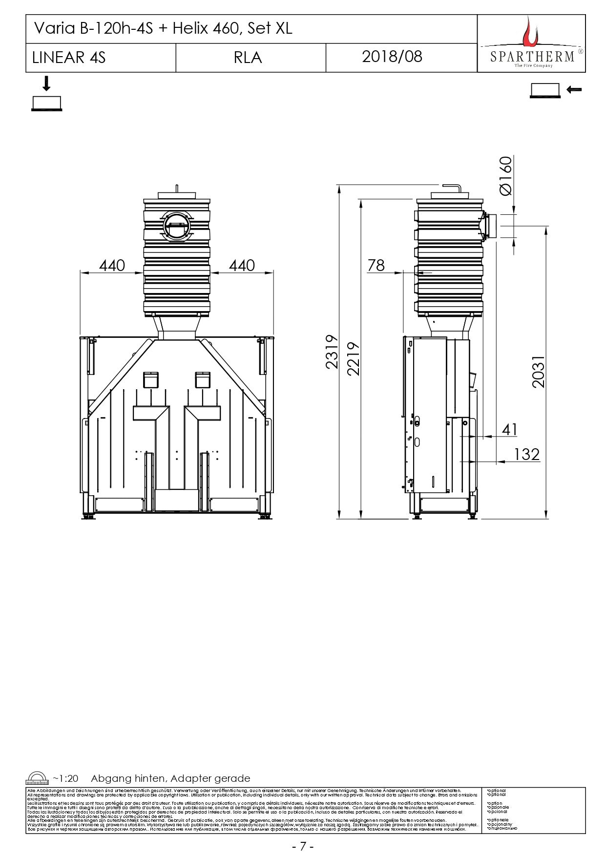 SPARTHERM Focar samota cu geam drept Varia B-120h