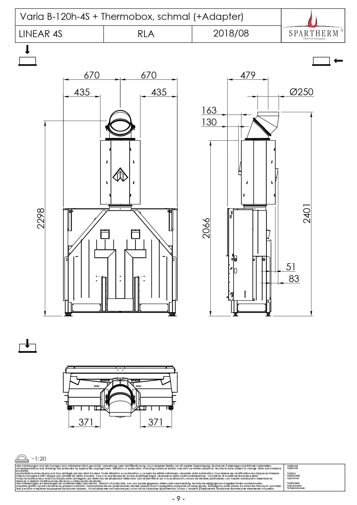 SPARTHERM Focar samota cu geam drept Varia B-120h