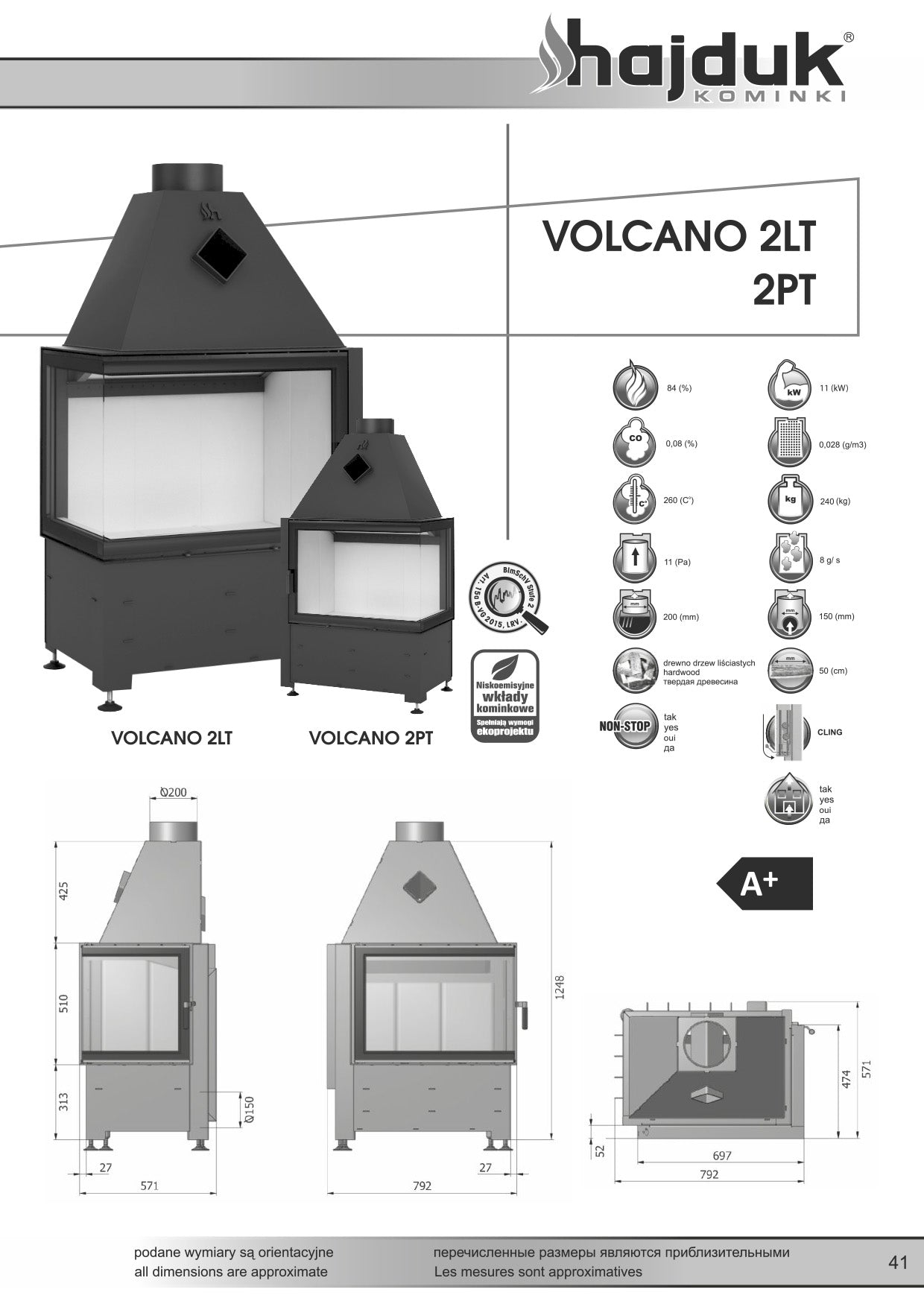 HAJDUK Focar samota cu geam lateral Volcano 2PT