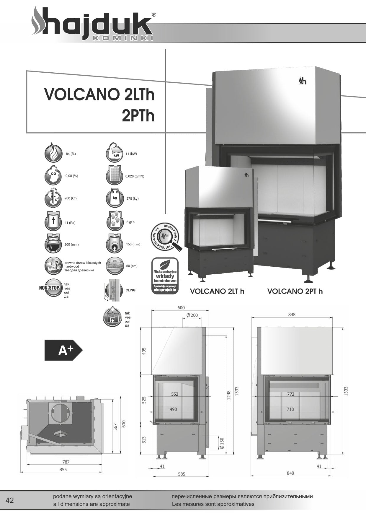 HAJDUK Focar samota cu geam lateral Volcano 2PTh