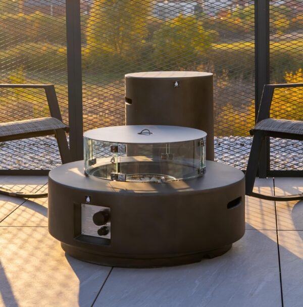 Masă cu Foc Aether PureFlame 83.5cm | ROTUNDĂ | GAZ | BETON | Alb Mat