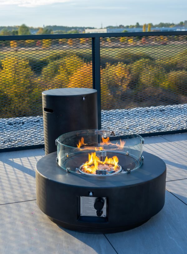 Masă cu Foc Aether PureFlame 83.5cm | ROTUNDĂ | GAZ | BETON | Alb Mat