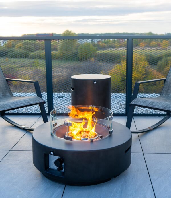 Masă cu Foc Aether PureFlame 83.5cm | ROTUNDĂ | GAZ | BETON | Alb Mat