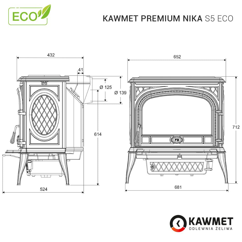 KAWMET Premium NIKA S5 ECO - 11,3 kW Focar șemineu fontă