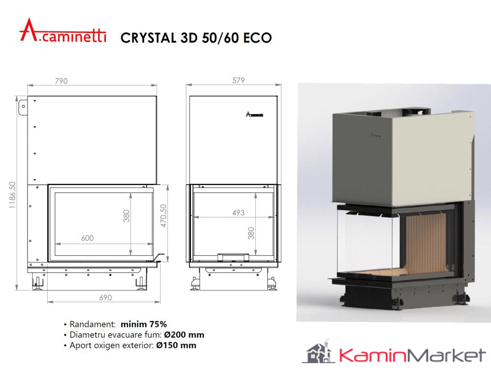 A-caminetti CRYSTAL 3D ECO - Focar Șemineu 3 laturi vitrate
