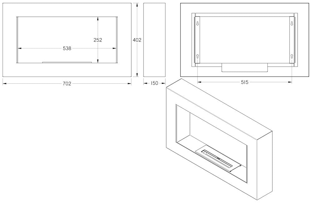 Șemineu bioetanol UNIFLAM 70x40cm BOX Grafit