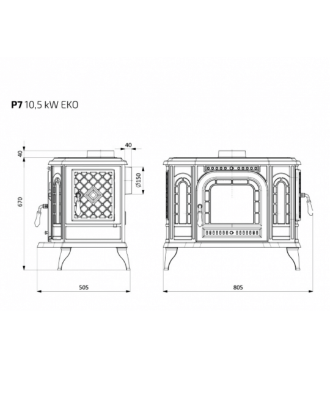 Sobă Kawmet P7 Sticlă laterală dreapta - 10,5 kW