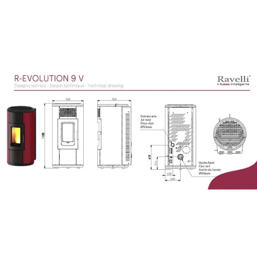 Soba Pe Lemne Cu Peleti Sistem De Aer, Ravelli, R Evolution 9V